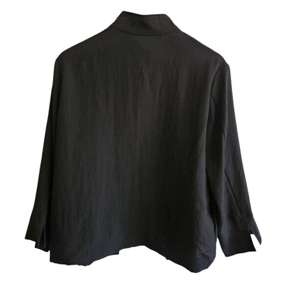 Fridaze Jacket Blazer Cardigan Womens Small 100% Linen Open Front Black Careerwe - Picture 2 of 4